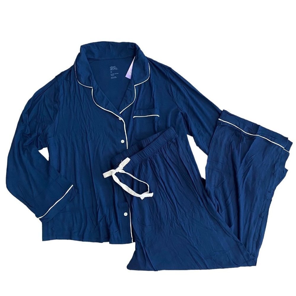 Stars Above Womens Navy Blue Long Sleeve Top & Pants Pajama Set Plus 1X 2X 3X